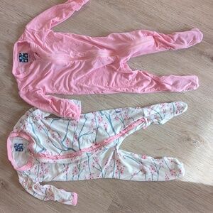 Two Kickee Onesies: Cherry Blossom and Pink Footies 0-3 Months